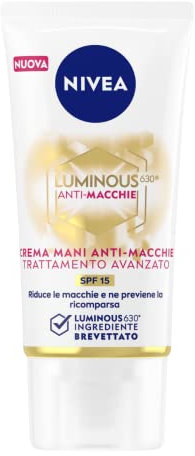 NIVEA Luminous630® Anti-Flecken-Handcreme, 50 ml, Anti-Aging-Handcreme zur Reduzierung und Vorbeugung von Flecken, Anti-Aging-Handcreme mit LSF 15