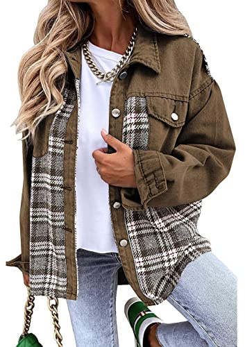 Haellun Veste en jean à manches longues pour femme - Motif aztèque, 03 Marron, XX-Large