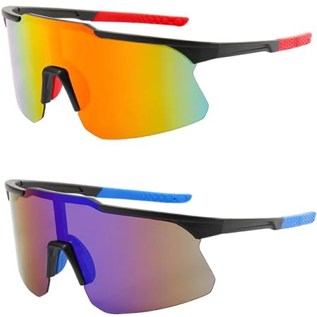 EXFEA - Occhiali da sole da ciclismo, unisex, sportivi, con protezione UV, per attività all'aria aperta come ciclismo, corsa, arrampicata, guida, pesca, golf, sci, 2 paia
