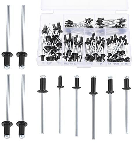 Gueenky 120 Pièces Rivet Noir Aluminium, 2,4/3/3,2/4 mm Rivet Pop, 6 Tailles Assortiment Rivets Aveugle Noir pour Métal Bois Plastique, avec Boîte de Rangement
