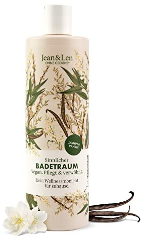 Jean & Len sinnlicher Badetraum Jasmin & Vanille, Badeschaum mit cremiger Textur, gefüllt mit pflegenden Inhaltsstoffen, Badezusatz, ohne Parabene, Silikone & Mikroplastik, vegan, 400 ml