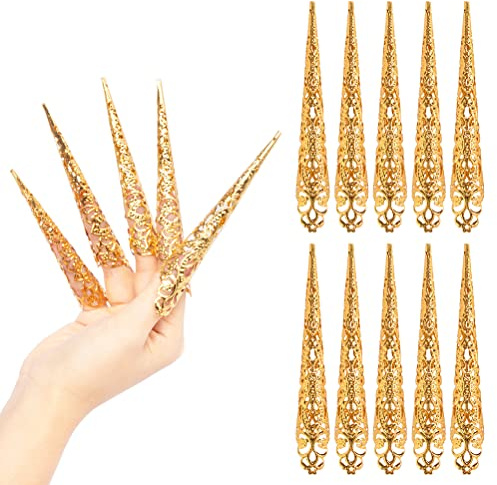 Paquete de 10 Anillos de Garra para Punta de Uña de Dedo, Disfraz de Reina Antigua, Anillos de Garra para Punta de Dedo, Accesorio de Decoración para Espectáculo de Baile de (yellow)
