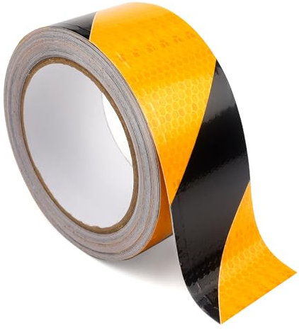 Reflektierendes Klebeband Gelb Schwarz 10m x 5cm Wasserdichtes Reflektorband Selbstklebend Warnband Markierungsband für Fahrzeuge Autos Anhänger Outdoor