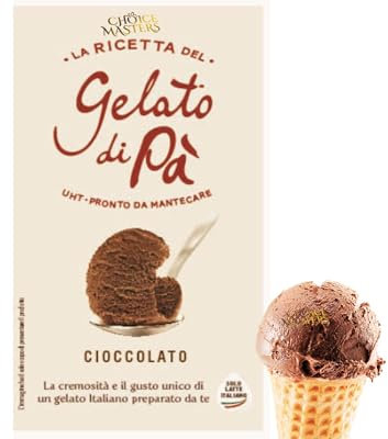 Ice Cream Gelato Mix - Authentic Italian Gelato - Superior Creamy Taste - 1L - Made with 100% Piedmont Milk - Use at Home or Commercially- 1L - Pick Your Flavour. Made In Italy (Chocolate)