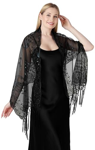 FAIRYGATE Women's Scarves & Wraps Shawls Sheer Shimmer Bridesmaid Sequin Evening Cape Comfortable for Women Retro Wrap Scarf for Wedding Party Bride Dress UC1607