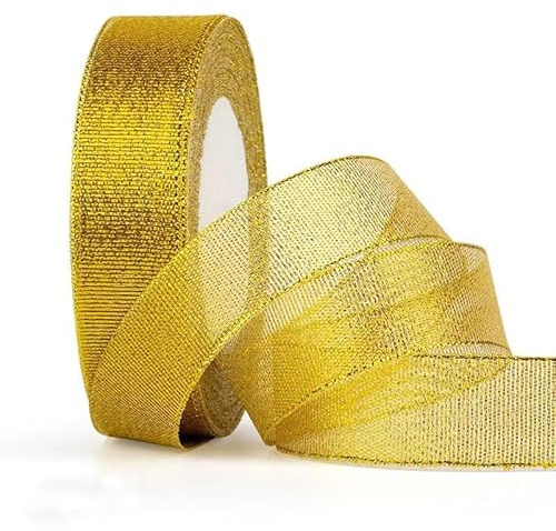 SDZMDL Gold Glitter Ribbon 1 Inch, Sparkly Metallic Fabric Ribbons for Father's Day Decor, Gifts Wrapping, Crafts. 25 Yards/roll