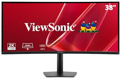 ViewSonic VA3820C UWQHD Curved Monitor 38 Zoll mit USB-C Hub, 3840p x 1600p, 21:9, 2 x HDMI, DisplayPort, USB-C 96W Ladegerät, IPS, 2300R, 4ms GTG, 75Hz, HDR 10, Low Blue Light. Flimmerfrei