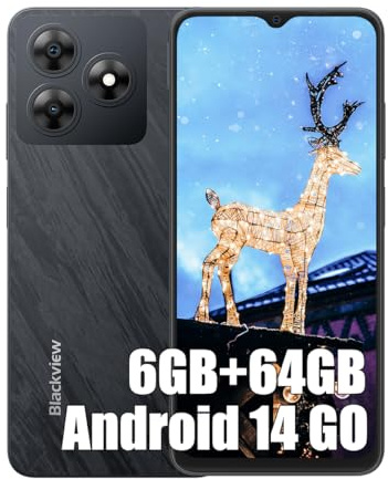 Blackview WAVE 8C Android 14 Smartphone, 6Go+64Go+2To TF, Octa Core, Écran 6.56HD+, 4700mAh 10W, 13MP+8MP, Téléphones portables débloqués 4G Dual SIM, Face ID, GPS, Smartphone Portable avec étui,Noir