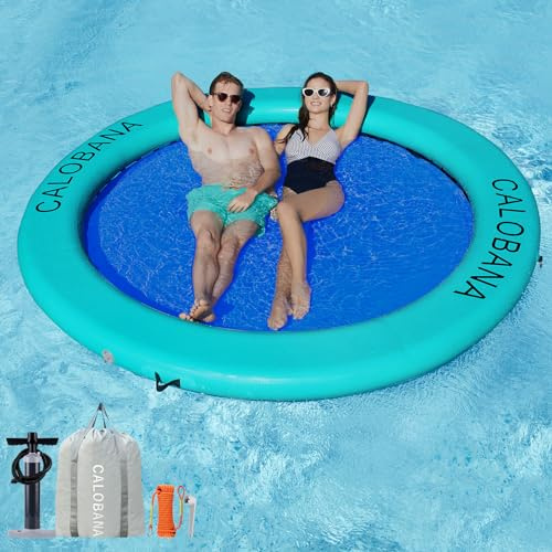 CALOBANA Hamac d'eau gonflable robuste de 3 m, rond flottant avec anneau flottant, plate-forme d'île, flotteurs de rivière, transat de piscine pour fête d'adultes, bleu