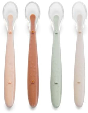 Jané Cucchiaio Svezzamento, 4 Pcs,Cucchiaino Silicone per Bambini, Manico Lungo e Punta Morbida, Senza BPA, Lavabili in Lavastoviglie, Colore Sunset