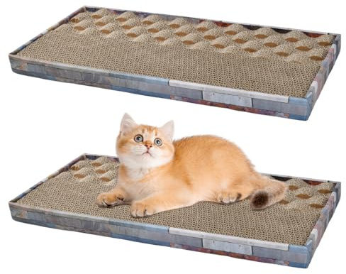 2 PCS Tiragraffi per Gatti 45X22,5X3CM, 2 en 1 Graffiatoio per gatti in Cartone Ondulato con Erba Gatta, Graffiatoio per Proteggere Mobili, Accessori per Gattis Adulti e Cuccioli, per Casa e Int