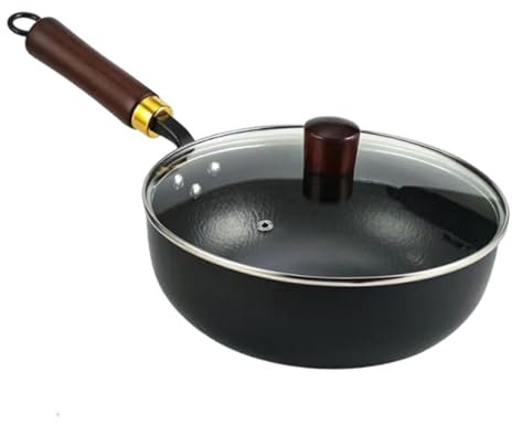 giapponese - Padella in ferro forgiato | Padella in ferro giapponese con coperchio in legno, pentole antiaderenti | Pentola spessa antiaderente forgiata a mano per fornelli, piani cottura a