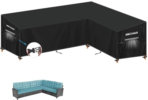SIMPHAUS Utomhus hörnsofföverdrag Oxford 420D Överdrag L Utomhussoffa Överdrag Vattentät Hörn Soffa Skydd Trädgård Anti-UV Vindtät 270 x 210 x 87 x 80/60 cm