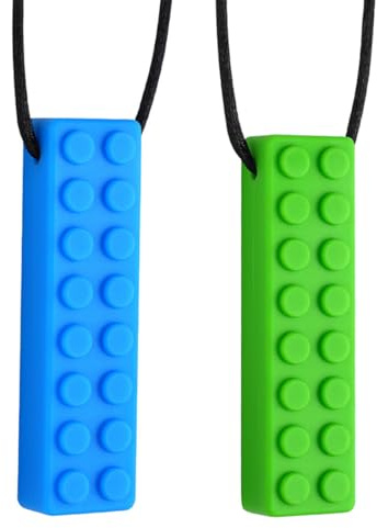 Collane sensoriali da masticare QEDBOJE (2 pezzi), giocattoli da masticare in silicone resistenti e resistenti, collane da masticare per bambini e bambine (blu + verde)