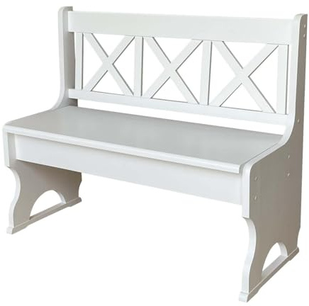 k koma Banco de madera maciza de pino blanco con respaldo, para interior, pasillo y comedor, color blanco (135 cm)