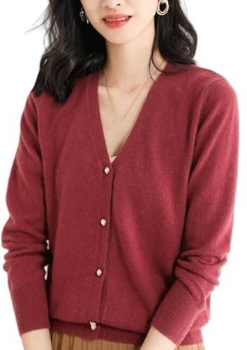 Generico Cardigan Donna Elegante,Cardigan in Cashmere, Maglione di Lana Lavorato A Maglia, Maglione di Lana Leggero Color Marrone con Scollo A V, Elegante, vestibilità Slim, Cappotto A Man