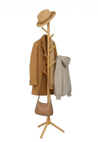 FERRETERIA LEPANTO Perchero de Pie, de Madera, 8 Ganchos, 175 x 42 x 42 cm, Colgador Ropa, para Entrada, Pasillo, Dormitorio o Recibidor