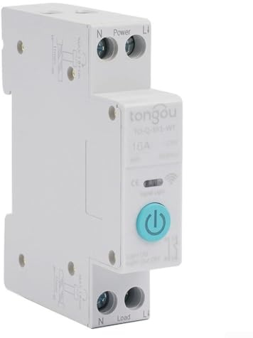 WiFi smart strömbrytare 10-63A 1P DIN skena fjärrkontroll brytare kompatibel med smart app, mobiltelefon tidkontroll, nedräkning och slinglägen för hem elektrisk apparat skydd (16A)