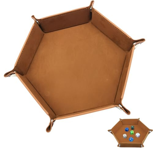 CATZUM Tablero de Dados Plegable y Reversible (Hexagonal), de Terciopelo y Cuero, Ideal para Juegos de rol, Dungeons & Dragons y Juegos de Dados de Dragones (Marrón)
