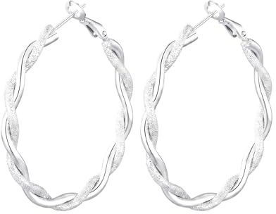 Yumay Twisted Rope Extra Large Gold Hoop Earrings 9ct Gold/White Gold Filled Creole for Girls or Womens(40mm/30mm)