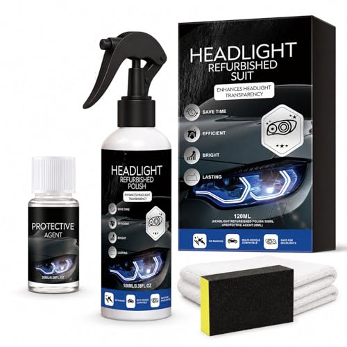 Headlight Refurbished Suit, Car Headlight Cleaner for Foggy Yellowed Lenses, Helps Improve Lens Clarity for Cars, Trucks, Motorcycles (1pcs)