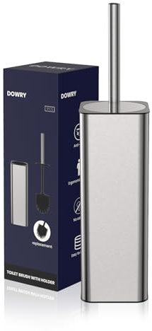 DOWRY Spazzolino wc Bagno Set da 2 Pezzi, Spazzolino per Bagno WC Accessori Bagno Acciaio Inox, Accessori per Il Bagno Scopino WC Acciaio Inox con Porta Scopino, Finitura spazzolata square Nickel