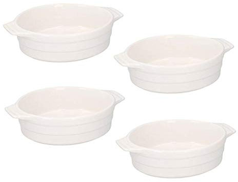 Invero Set of 4 Ceramic Oval Oven to Table Baking Serving Dish 440ml White - Ideal for Tapas, Tarts, Quiche, Pies and more
