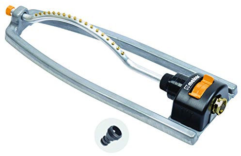 Melnor 65079-AMZ - Aspersor oscilante de Metal con Adaptador QuickConnectProduct, Color Plateado, Amarillo y Negro