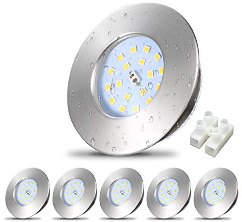 Allesgute 6X 5W Recessed Ceiling Lights IP44 Waterproof Bathroom Downlights 240V Ultra Slim Brushed Chrome LED Spot Light Cool White 6000K