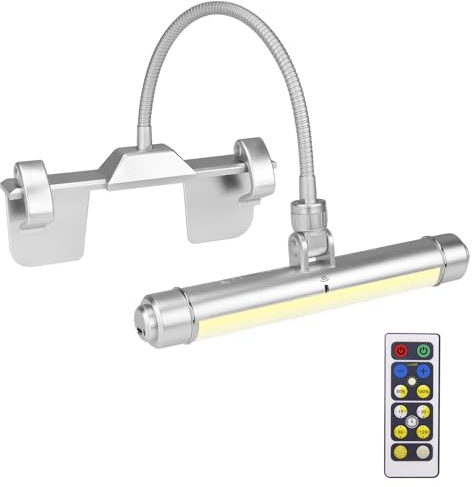 HONWELL Lampe Murale à Télécommande, Eclairage d'un tableau LED sans fil, tête d'éclairage rotative avec 3 modes d'éclairage,Lampe d'affichage rechargeable avec minuterie pour cadre de peinture,Argent