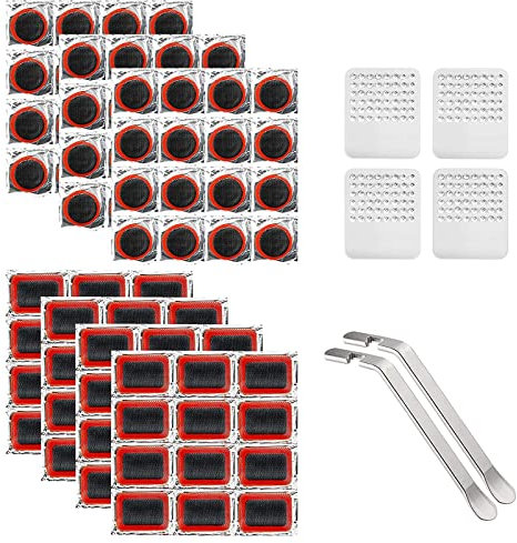 102 Stück Fahrradreifen Patch Kit Fahrradschlauch Reparaturset Reparatursätze für Fahrradschläuche mit Fahrradreifenhebel und Fahrrad Reifen Patches und Fahrrad Metall Raspel Reifenheber Montierhebel