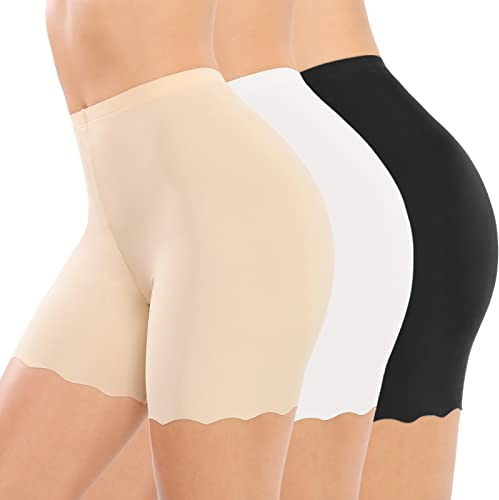 UMIPUBO Panty Femme Anti Frottement Short sous Robe Doux Shorts de sécurité Legging sous Jupe Culottes Cycliste Boxer Yoga Shorty Caleçon sous-Vêtements (Court-Nero,Bianco,Beige, L)