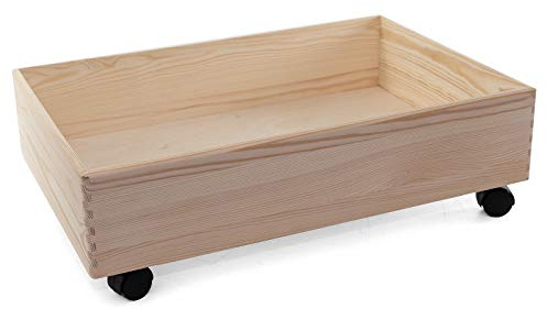Holzfee Holzkiste 60 x 40 cm mit Rollen Unter-Bett Kiste Holz (Höhe 19 cm)