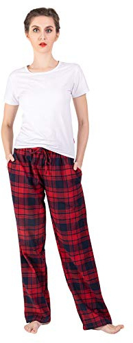 JTPW Women's 100% Cotton Flannel Sleep Pajama Pants with Pockets (Navy RED Plaid, M)