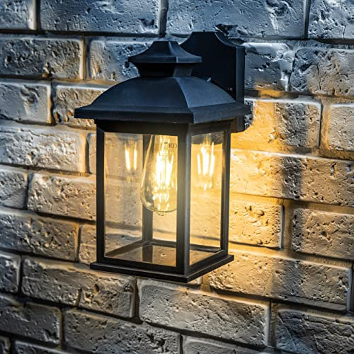 CGC Lighting Black Rectangular Outdoor Outside Exterior Wall Lantern Modern Vintage Light E27 Bulb (Black)