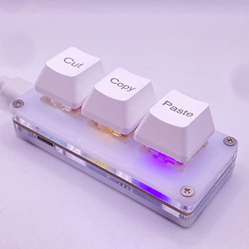 BTXETUEL Mini 3-Key Cut Copy Paste Keyboard Ctrl X C V Shortcut One-Handed RGB Macro Pad for Gaming and Working - Mechanical OSU Keypad, Programmable (White)