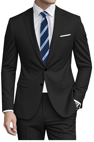 Datysum Men Suit 2 Piece Black Tuxedo Prom Blazer Slim Fit Suits Two Button Wedding Dress Jacket Pants Set with Tie L