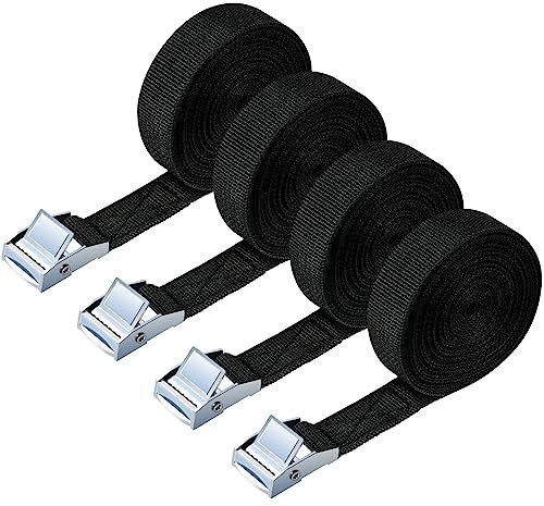 URAQT 4 Pcs Cinghie di Tensione, 5m x 2 cm Cinghie di Tensionamento, Carico Cinghie di Tensione con Fibbia, Adatto per Moto, Auto, Portabiciclette, Trazione: 500kg / Pezzo (Nero)
