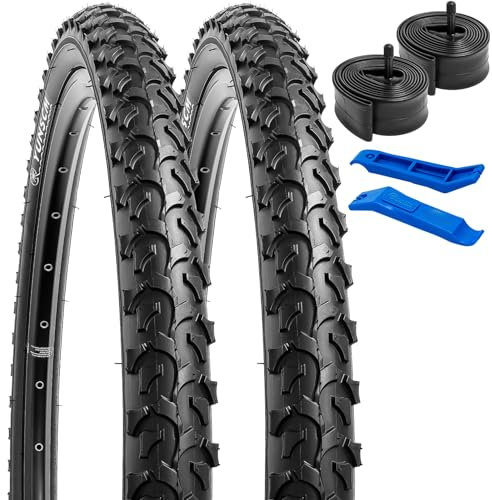 YunSCM 2Pcs Faltbar 24 Zoll Reifen 24x2.125 Mantel 57-507 Plus 2Pcs 24 Zoll Schlauch AV32mm Ventil kompatibel Mountainbikes, Rennräder, Citybikes 24x2.10 24x2.125 24x2.25 Fahrradreifen und schlauche