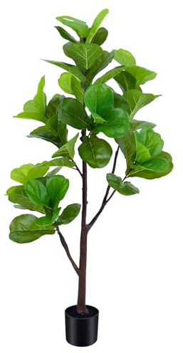 5ft Artificial Fiddle Leaf Fig Tree,Lifelike Indoor Faux Plant with Adjustable Branches,Easy Assembly,and Low Maintenance for Home and Office Decor