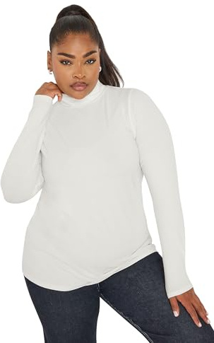 Yours Curve Long Sleeve Roll Neck Top - Women's - Plus Size Curve White
