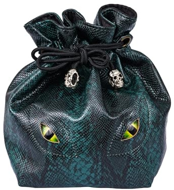 KSNDie Large DND Dice Bag Leather Dice Storage Bag Dark Green D&D Drawstring Pouch with Pockets for RPG Table Games - Can Hold 200+ Polyhedral Dice