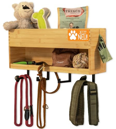 VELONT Hundegarderobe mit Ablage - Größe XXL - Perfekter Leinenparkplatz - Umweltfreundliches Bambus - Dogstation für Leinen und Zubehör - Deutsche Marke - Inkl. Kotbeutelspender und Montagekit