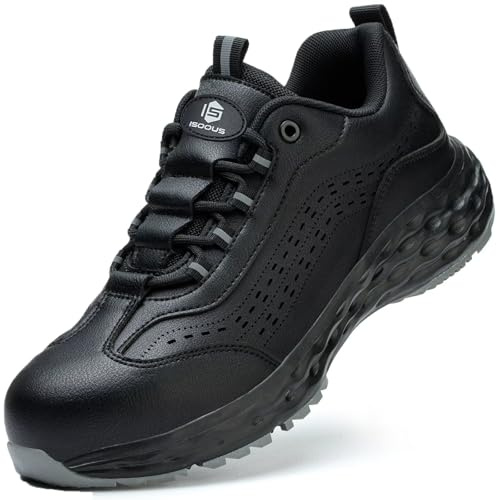Zapatos de Seguridad para Hombre Mujer Calzado de Seguridad Antideslizante Comodo Zapatillas de Trabajo con Punteras de Acero Transpirable Negro 42