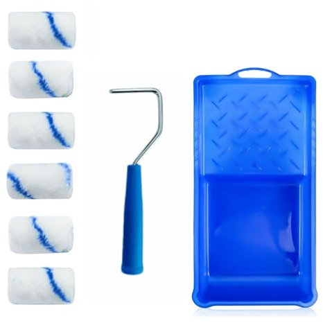 BDHYYM Lot de petits rouleaux de peinture murale avec 6 rouleau peinture, 1 bac à peinture, 1 cadre, pour salle familiale, mur, décoration architecturale, fournitures de peinture