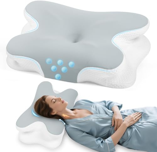 Untimaty Cuscino cervicale – Cuscino ortopedico in memory foam, cuscino ergonomico contro il dolore al collo per chi dorme sul fianco, schiena e addormentato con rivestimento in seta di ghiaccio