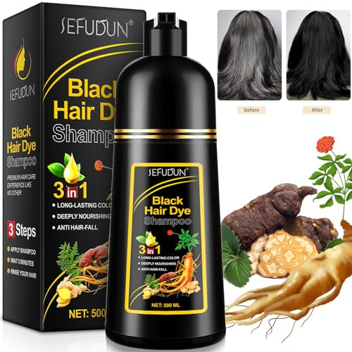 Shampoo Colorante 3 in 1 per Capelli, Black Hair Dye, Tintura Istantanea per Donna e Uomo 500ML - Nero