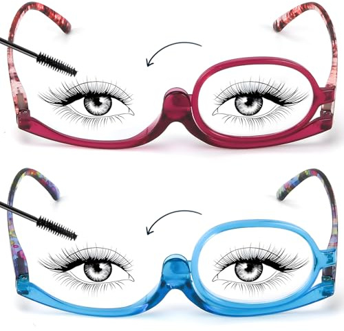 SEEKEY 2 Pack Makeup Reading glasses for Women, Makeup Readers for Women with Spring Hinge, One Eye Cosmetic Readers Rotating Lens +2.0