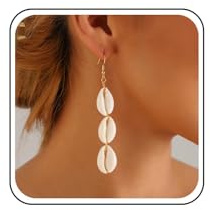 Inilbran Boucles Boho En Forme De Cauris Oreille Longues En Coquillage Naturel Boucles D'été