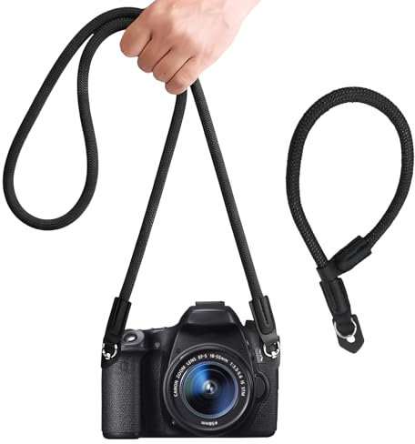 Hnonoxy 2Pcs Sangle Appareil Photo,105cm Courroie Cou pour Appareil Photo,Courroie cou pour Appareil Photo,45cm Dragonne Appareil Photo pour les Caméras Nikon, Sony, Fujifilm,Olympus,Leica (Noir)